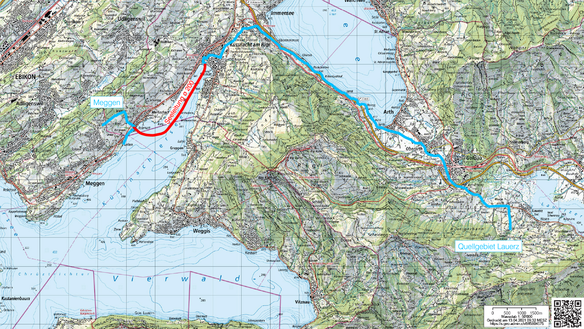 Karte Transportwasserleitung von Lauerz nach Meggen