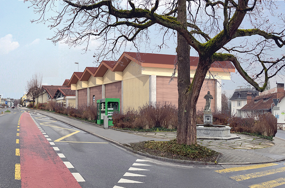 Visualisierung Erweiterung und Sanierung Werkhof: Blick von der Hauptstrasse.