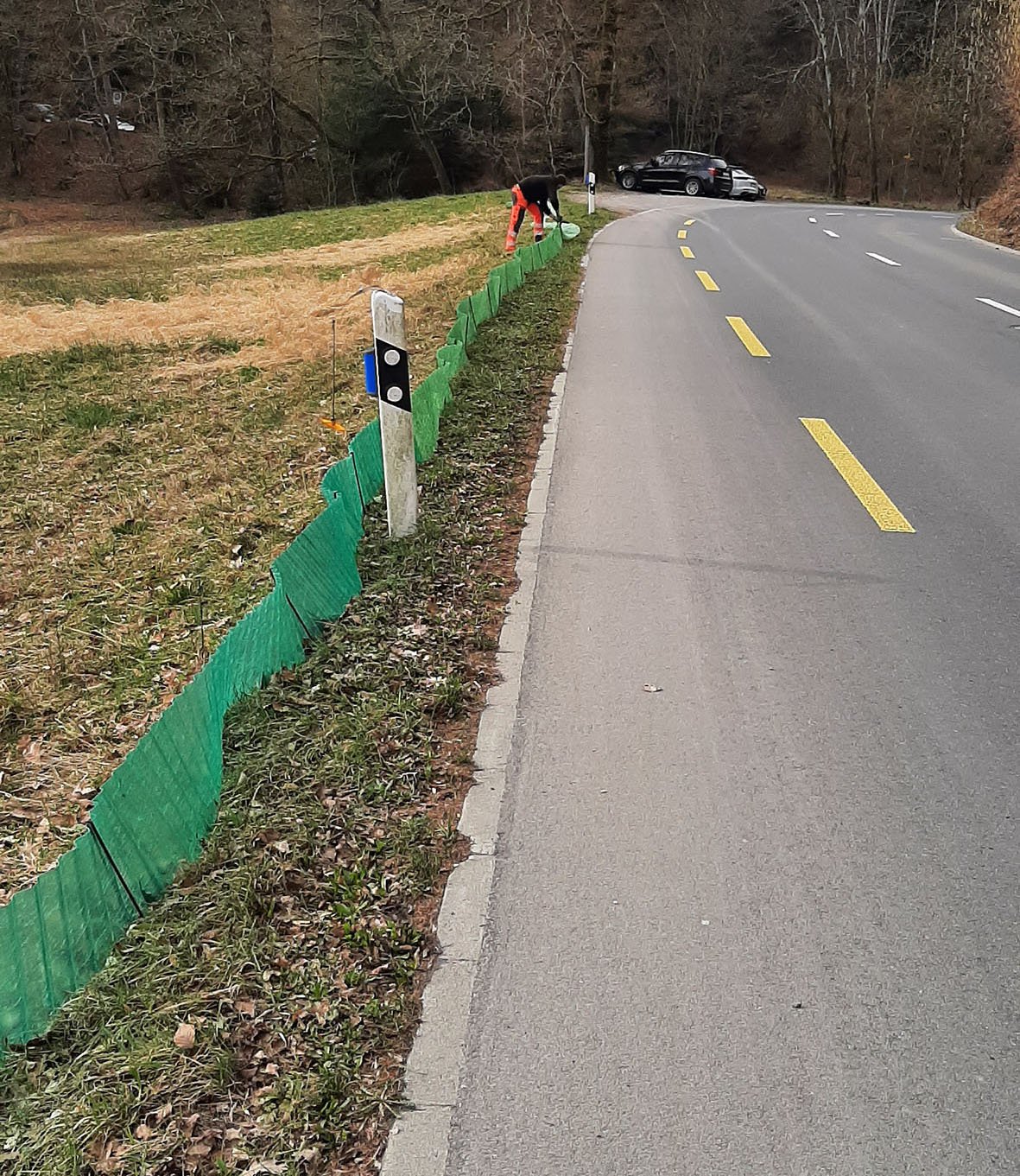 Die Mitarbeiter des Werkdienstes halfen mit, die Zäune für die Wanderung der Amphibien zu stellen.